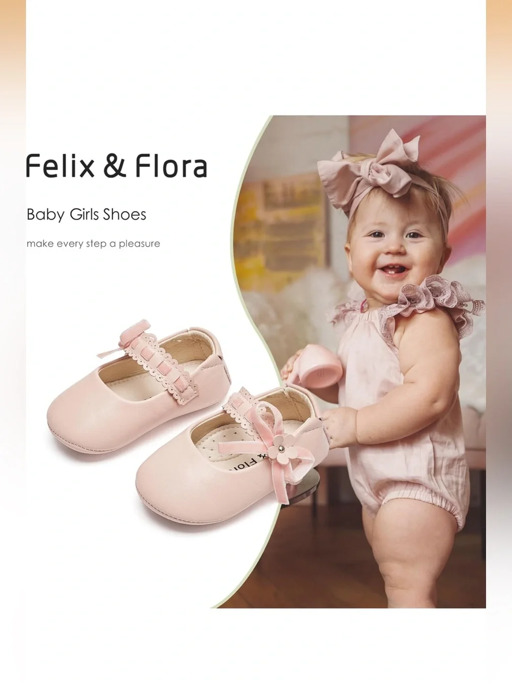 Toddler Girls Pale Pink Mary Jane Dress Shoes with Floral Strap